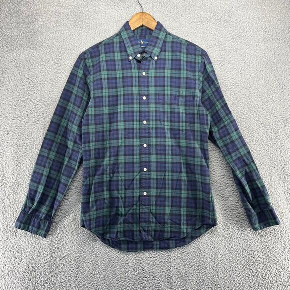 Ralph Lauren Shirt Men's Medium Green Blue Tartan Plaid Check Pony Slim Preppy - Picture 2 of 10